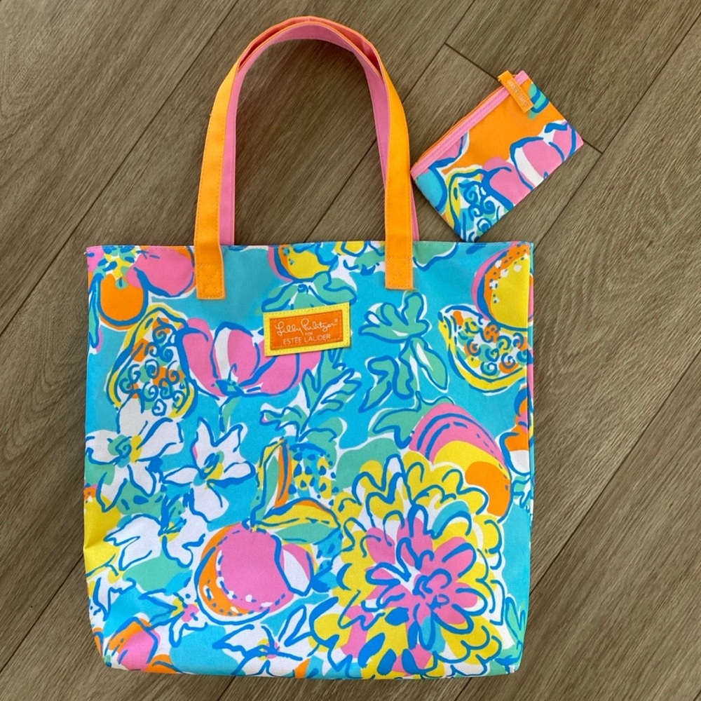 Lilly Pulitzer canvas tote bag with matching small bag